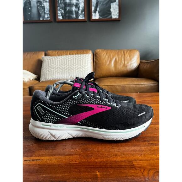 Brooks Ghost 14 Mesh Low Top Running Sneakers Shoes Black/Pink/Yucca Womens 11.5 - Picture 2 of 9